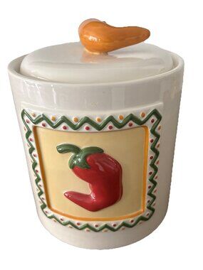 Clay Art Chili Pepper Canister /Snack Jar large 9.5"" GOOD SEAL